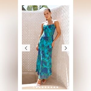 Blue-Green Floral Slip Dress